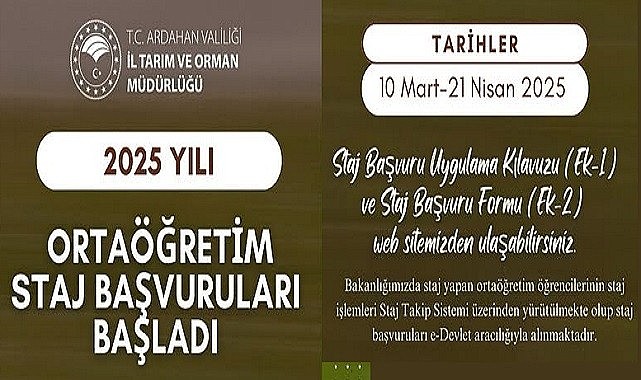 Ardahan Tarım ve Orman Müdürlüğü staj başvuruları başladı!