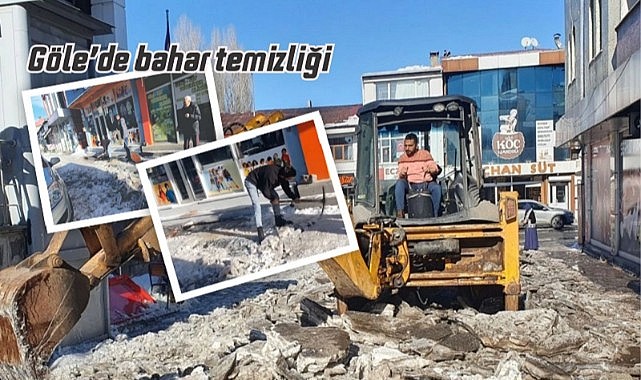 Göle’ye bahar geldi, Belediye ve esnaf elbirliğiyle yol ve kaldırımları temizledi